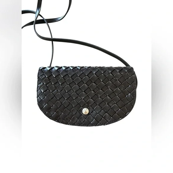 Patricia Nash Black Leather Woven Belt Bag (Missing Belt) Woven Crossbody Bag - Picture 2 of 11